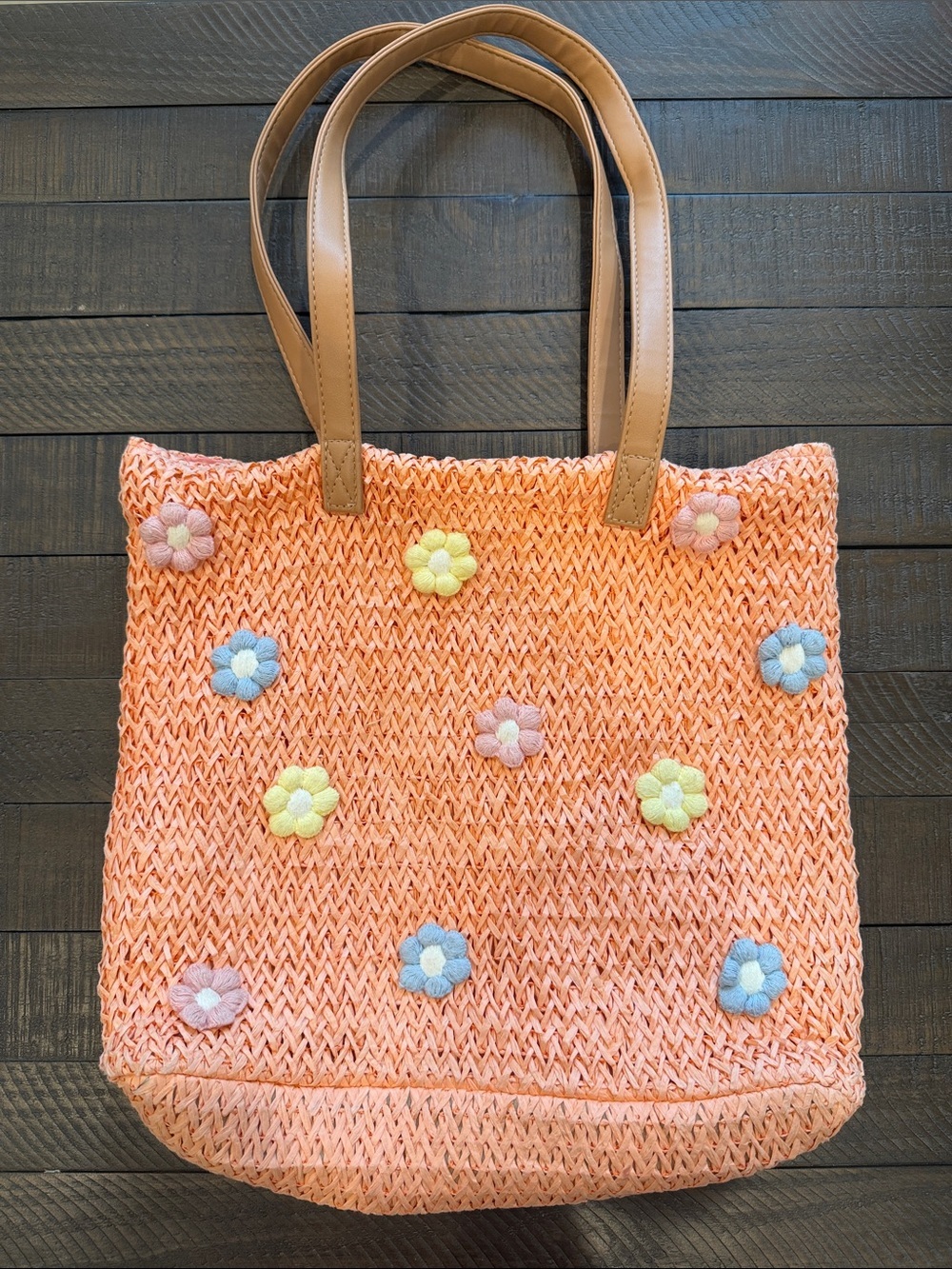 Woven Floral Tote Bag